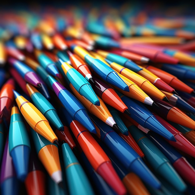 Photo 3d rendering of colorful pens