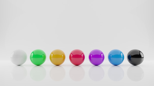 3d rendering colorful shiny spheres on white