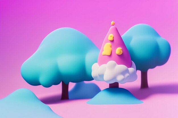 3Dレンダリングのカラフルな木々のイラストの背景