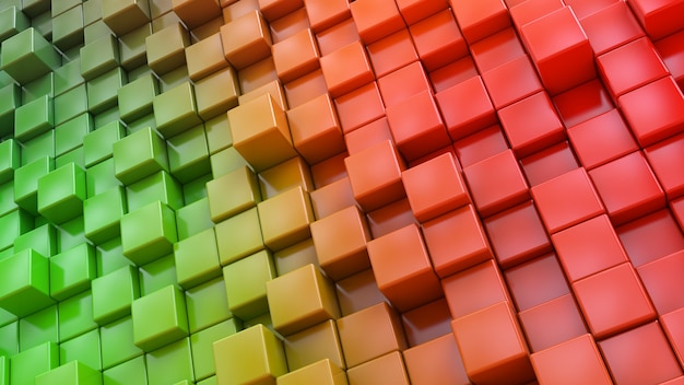 3d Rendering of a colorful wall made with cubes