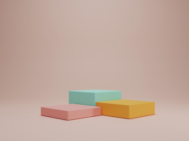 3D rendering colourful pastel minimal rectangular pedestal or podium for product display mockup