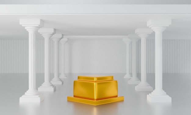 Foto rendering 3d di colonne e podio d'oro