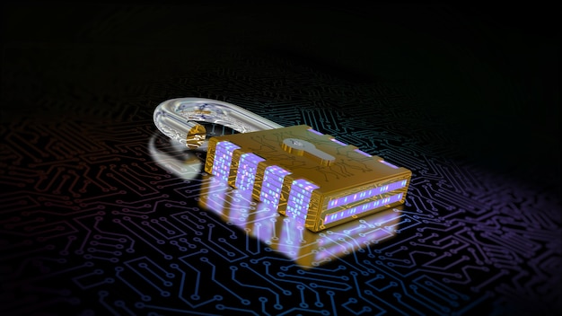 Foto rendering 3d di un lucchetto a combinazione sicurezza informatica della protezione dei dati digitali contro gli attacchi degli hacker