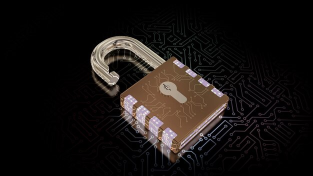 3D rendering of a combination lock Cybersecurity of digital data protection against hacker attacks