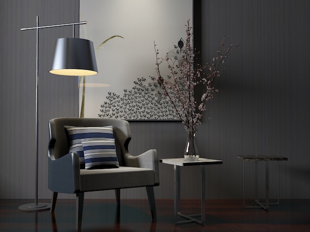 3d rendering combined of floor lamp for single chair