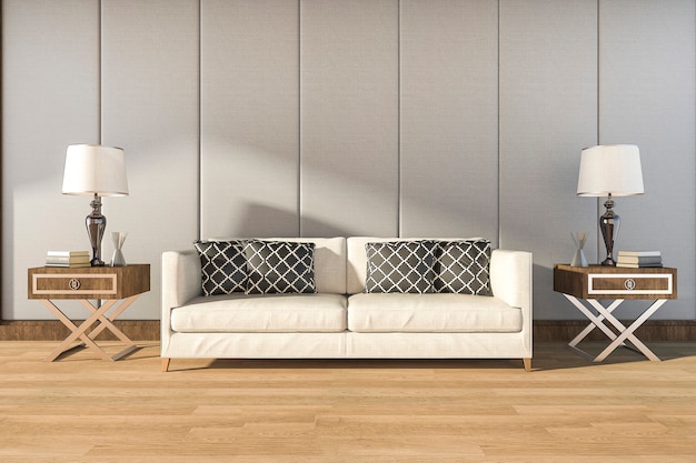 3d rendering comfortable white sofa in warm room