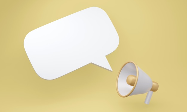 3D Rendering concept of announcement by megaphone and blank speech bubble icon in yellow theme