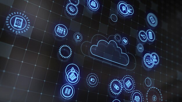 Photo 3d rendering the concept of cloud technologies and server data processing