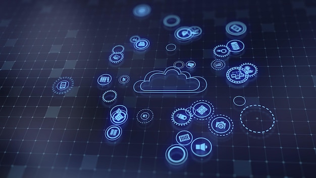 Photo 3d rendering the concept of cloud technologies and server data processing