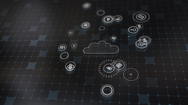 클라우드 기술 및 서버 데이터 처리의 개념을 3D 렌더링