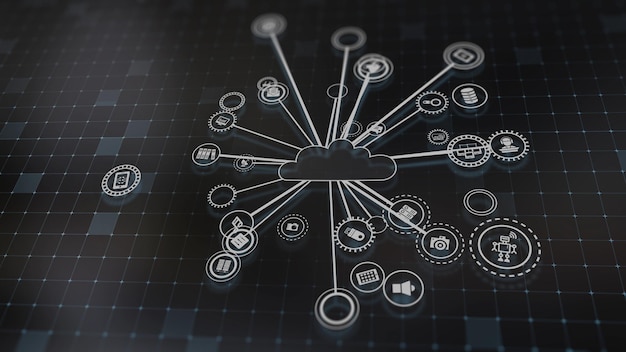 Photo 3d rendering the concept of cloud technologies and server data processing