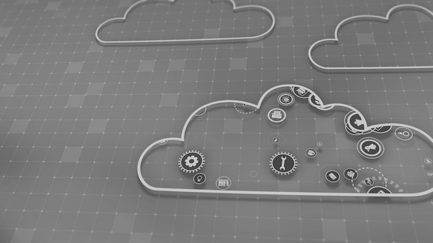 3D rendering the concept of cloud technologies and server data processing