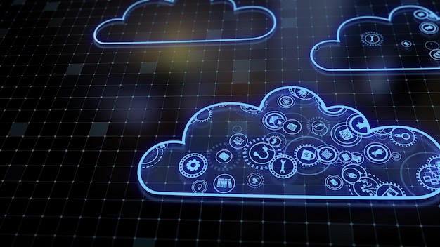 Photo 3d rendering the concept of cloud technologies and server data processing