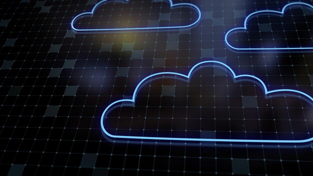 3D rendering the concept of cloud technologies and server data processing