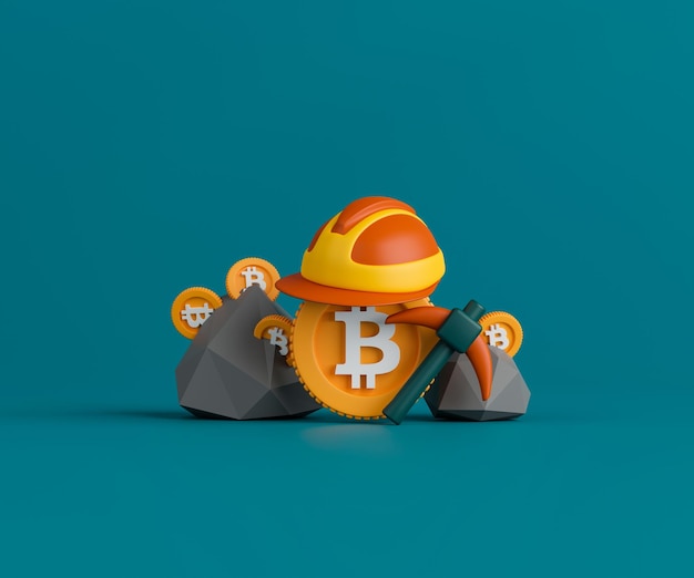 3d rendering concept cryptocurrency mining illustration.