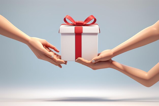 3D レンダリング プレゼント箱を送る手の概念 プレゼントボックスを送る 手の概念 贈り物の概念 3Dレンダリング カートゥーンイラスト