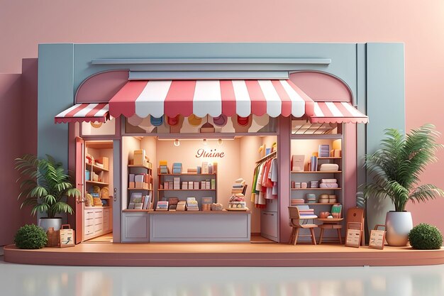 3d rendering concept of mini online shopping store front