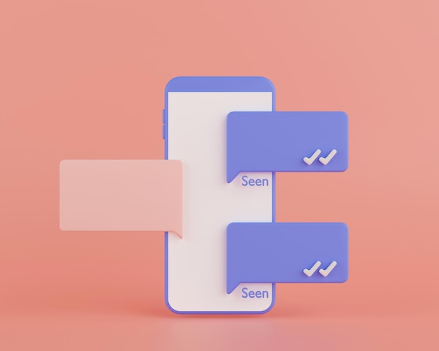 Foto applicazione di chat mobile di concetto di rendering 3d su smartphone con caselle di testo vuote sullo schermo