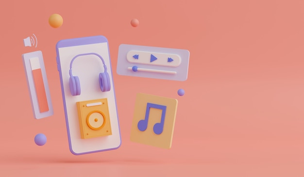 3D-rendering concept muziektoepassing op smartphone