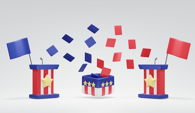 3d рендеринг концепции трибуны речи на промежуточных выборах в США 3d рендеринг иллюстрации в мультяшном стиле