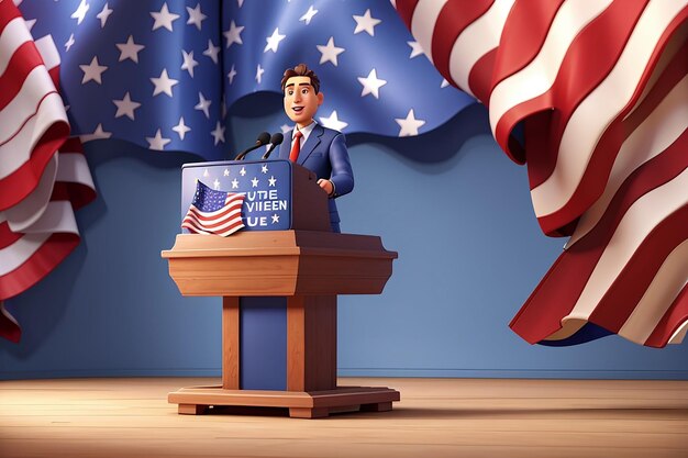 米国中間選挙演説表彰台の 3 d レンダリングの概念 3 d レンダリング イラスト漫画のスタイル