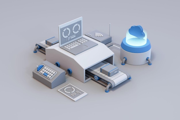 3D-рендеринг концепции с заводской облачной защитой данных 3d-значка