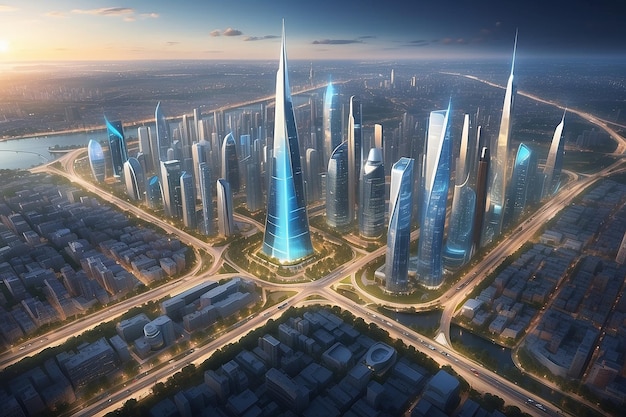 3d Rendering Of A Conceptual Smart City With Advanced Connectivity Technology Background