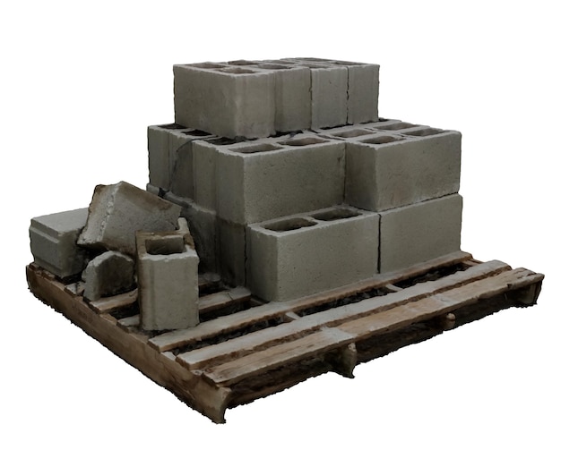 Photo 3d rendering concrete blocks on pallet construction material concept