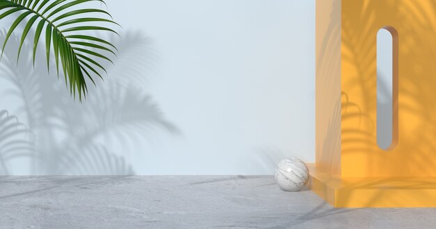 3d rendering of concrete floor and palm trees.