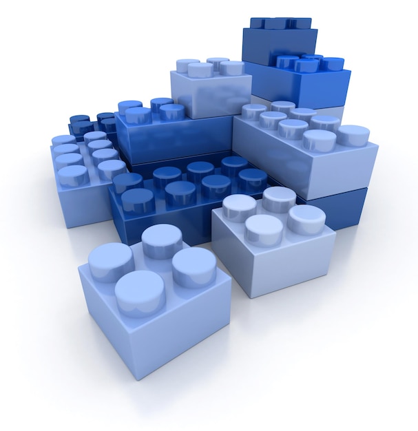 3D rendering of construction blocks in different shades of blue