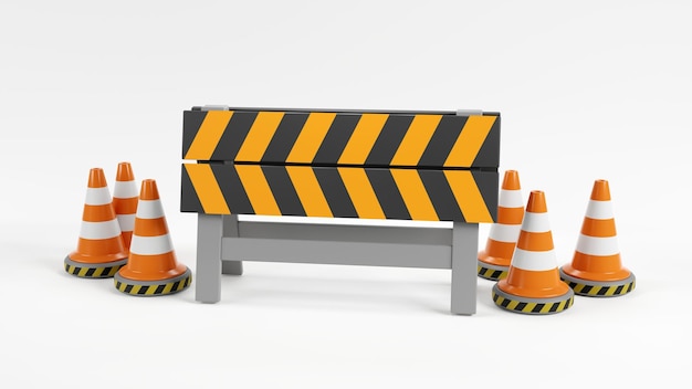 Photo 3d rendering of under construction road sign symbol on white background