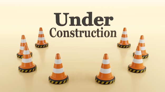 Photo 3d rendering of the under construction road sign symbol on white background