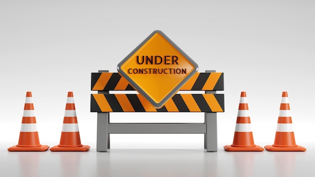 3d rendering of the under construction road sign symbol on\
white background