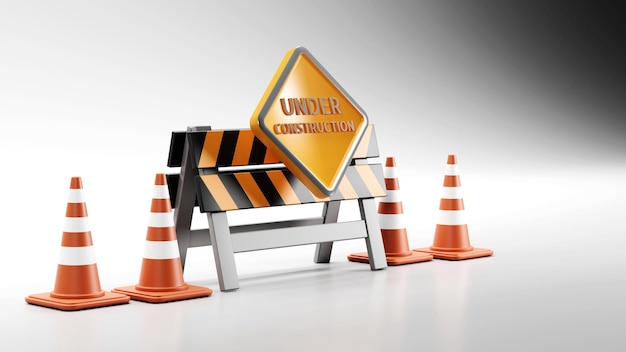 3D rendering of the Under construction road sign symbol on white background