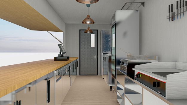 3d rendering of container shop interior design