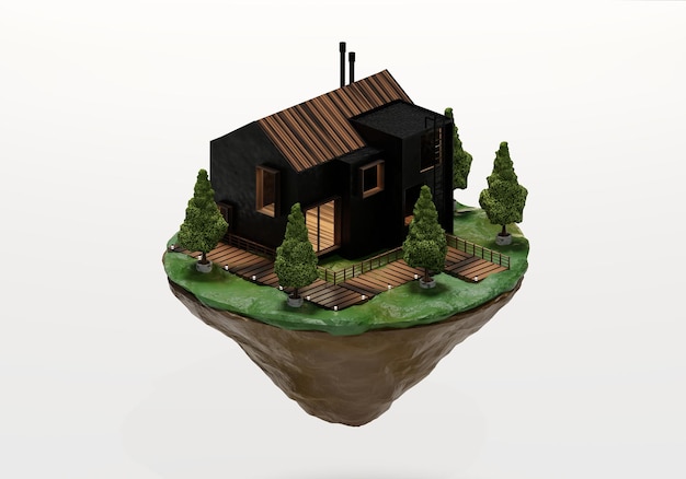 3D Rendering Contemporary House Isometric View Exterior Background