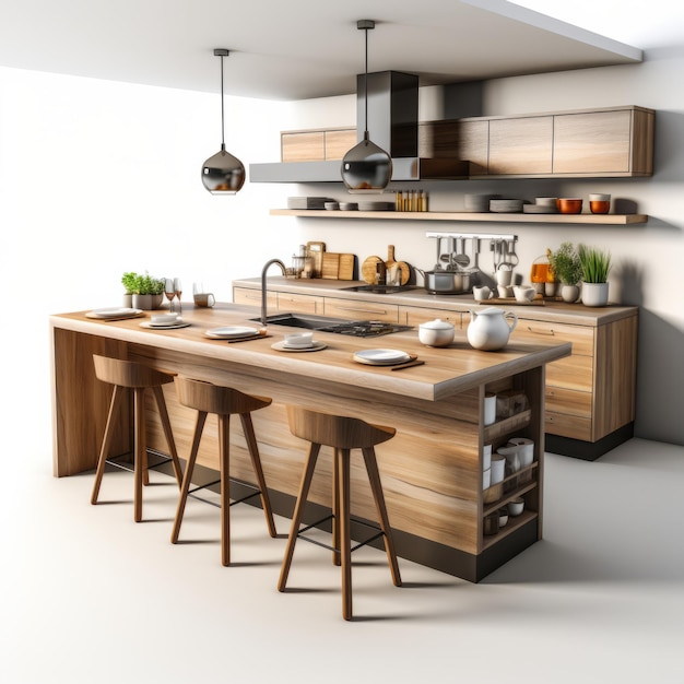 3D rendering of a contemporary kitchen Generative AI