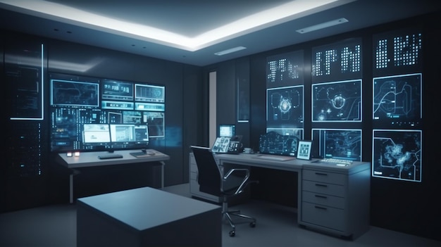 3D rendering of the control room in a modern office building generative ai