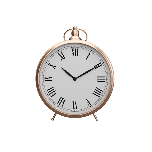 3D rendering copper classic clock on white background