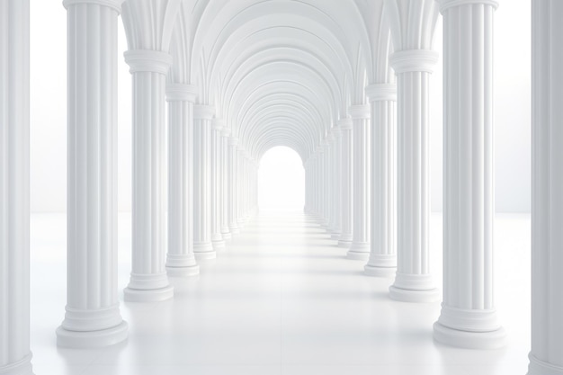 3D rendering corridor pillars background3d render of a corridor with columns 3d rendering white corridor pillars background AI generated