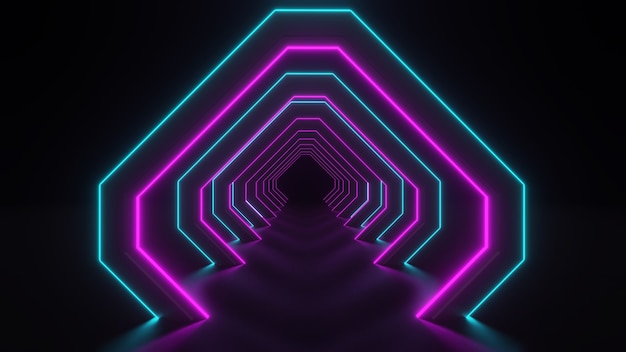 3d rendering of corridor with neon lights