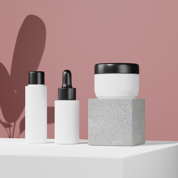 Photo 3d rendering cosmetic mockups . mock up scene with podium for product display