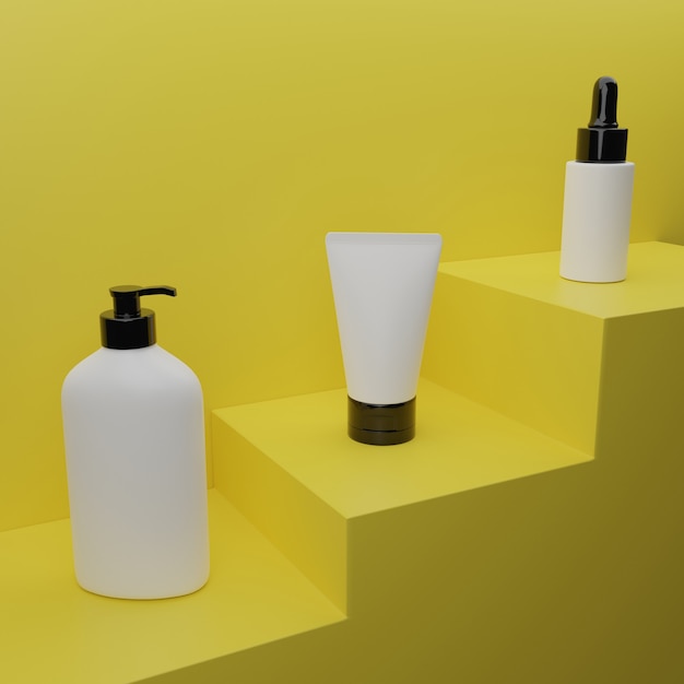 3d rendering cosmetic mockups . Mock up scene with podium for product display