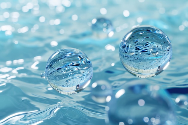 3D rendering of cosmetic moisturizer bubbles on water