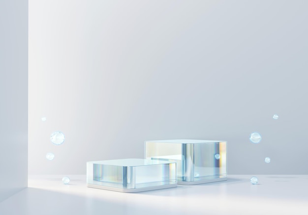 3D-rendering cosmetisch platformpodium met kristal bijtende lichte productpresentatie achtergrond