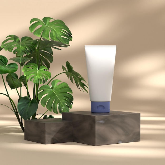 3D-rendering cosmetische buis op podium voor mockupillustratie