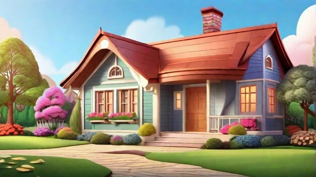 3d rendering of cottage house cartoon beautiful background