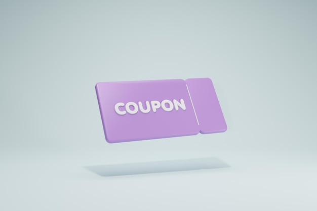 3d rendering coupon verkoop promotie pictogram symbolen paarse kleur achtergrond zijaanzicht