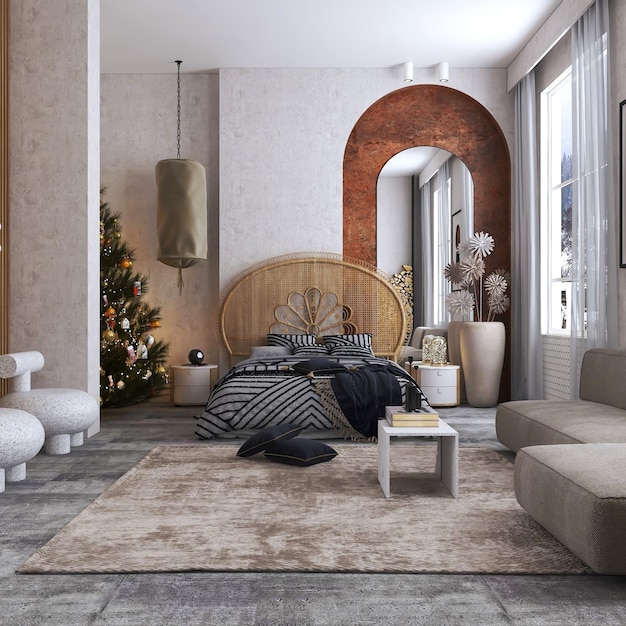 3d rendering cozy bedroom interior scene