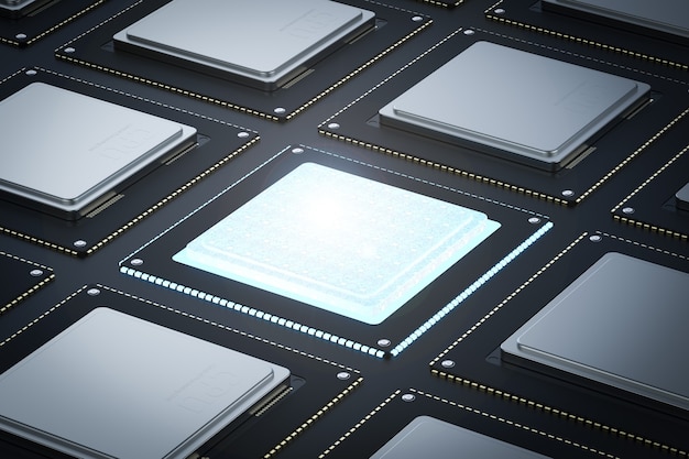 Photo 3d rendering cpu chips in a row